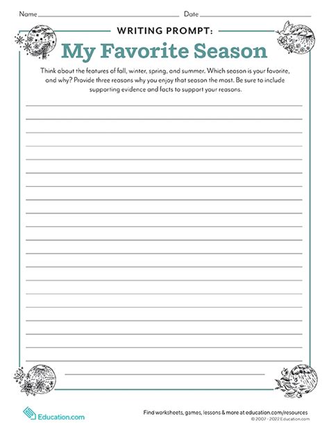 Printables Writing Prompt My Favorite Season Hp Official Site