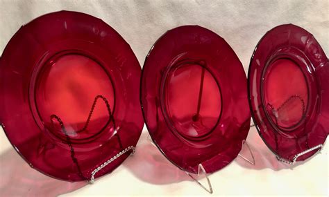 Vintage Ruby Red Glass Luncheonsalad Plates Set Of Three