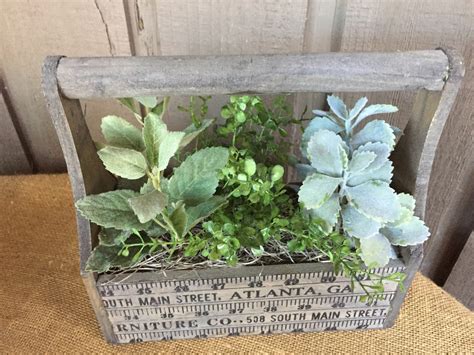 Farmhouse Faux Herb Arrangement In Barnwood Colored Box With Etsy