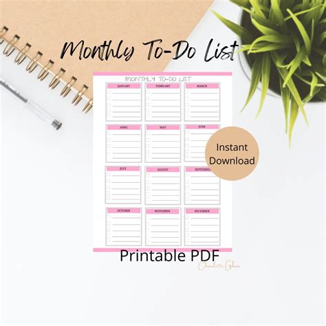 Monthly To Do List Printable Monthly Task List Instant Etsy