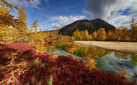 Download Wallpaper Autumn Clouds Landscape Nature Lake Vegetation