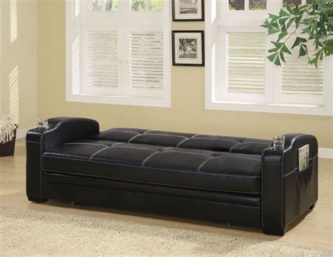 Make your bedroom more chic and attractive with mega furniture's collection of faux leather bedframes! 300132 Black Faux Leather Sofa Bed w/Storage & Cup Holders ...