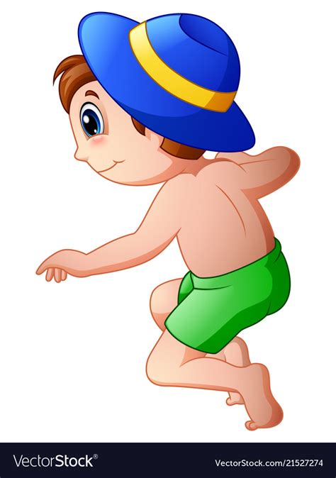 Cartoon Little Boy Wearing A Hat Jumping Vector Image