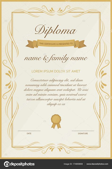 Certificado De Plantilla De Diploma Con Diseño Floral Dorado Stock