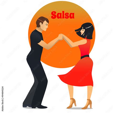 Salsa Dancers Dancing Couple In Cartoon Style For Fliers Posters
