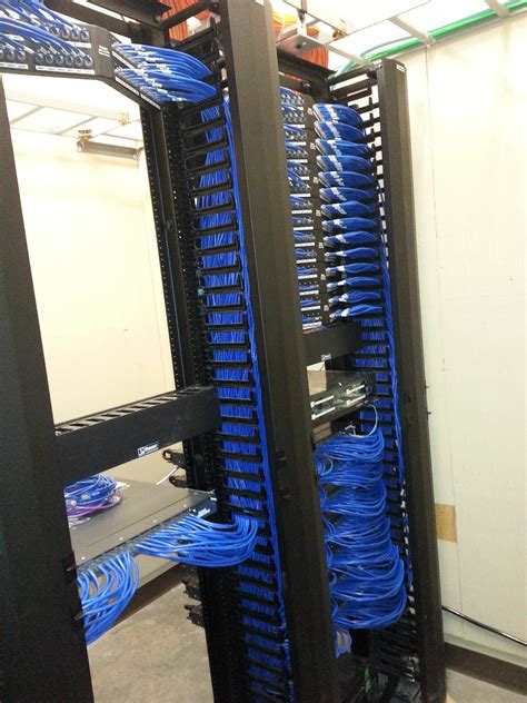 Clean Patch Panel Closet Install Blue Ethernet Cables And Patch Panels