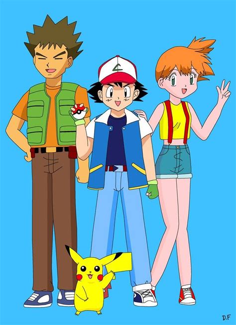 Ash Misty Brock And Pikachu 2 By Maskeraderosen On Deviantart Ash And Misty Cute Pokemon