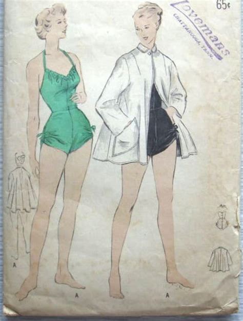 1940s Vintage Sewing Pattern B36 Bathing Suit And Beach Coat Etsy