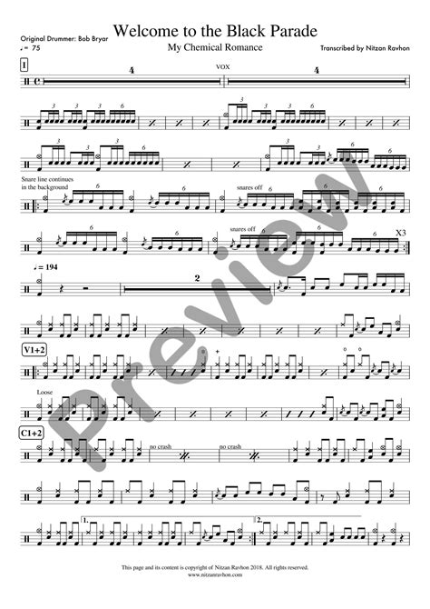Drum Sheet Music My Chemical Romance Welcome To The Black Parade