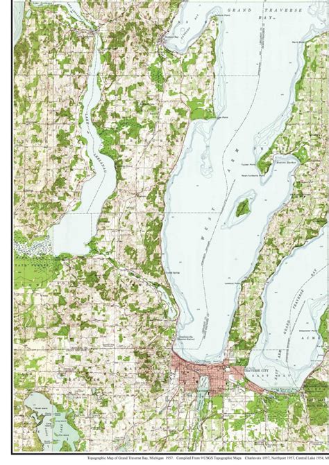 Grand Traverse Bay Michigan 1957 Usgs Old Topo Map Custom Etsy