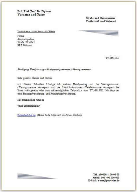 Kenntnisse im juristischen und wirtschaftlichen bereich vorweisen kann. Handyvertrag kündigen - Kündigungsschreiben Vorlage und ...
