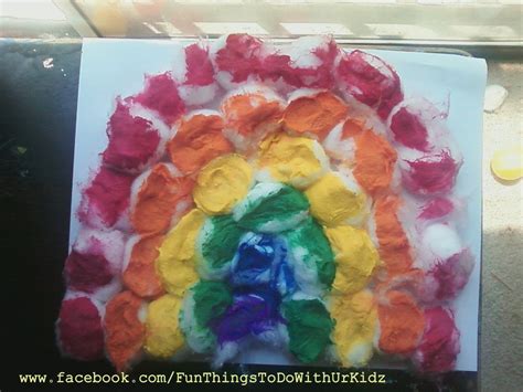 Cotton Ball Rainbow Made But Painting And Glueing Cotton Balls To Paper