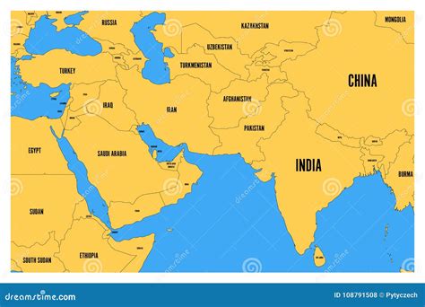 O Mapa Político Do Vetor Liso Simples De 3sul Da Ásia E De Médio