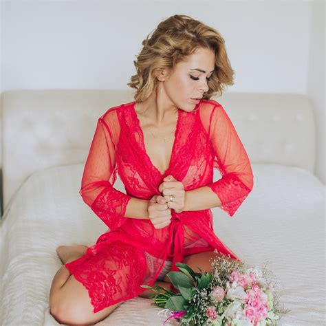 Sexy Lace Robe Red Lace Robe Robe And Nightgown Sheer Robe Sleepwear Nightwear Boudoir Robe