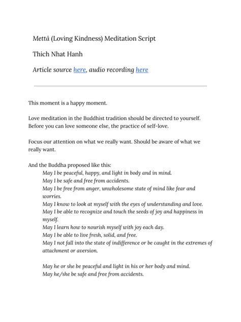 Metta Loving Kindness Meditation Script Thich Nhat Hanh Pdf