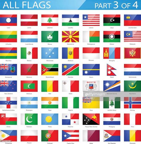 All World Flags Glossy Rectangle Icons Illustration High Res Vector