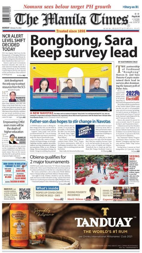 The Manila Times Front Page February 14 2022 The Manila Times