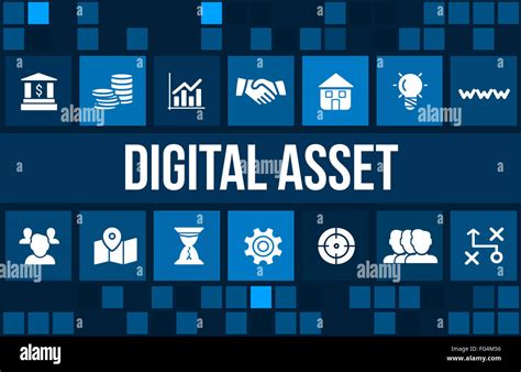 Digital Asset Concept Image With Business Icons And Copyspace Stock