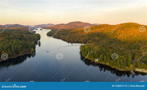 Aerial View Over Long Lake Adirondack Park Mountains New York Usa Stock