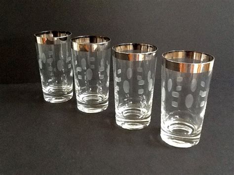 Etched Silver Rim Highball Glasses Set Of 4 Etched Silver