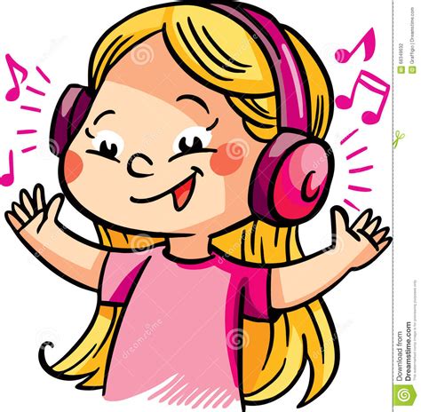Girl Listening To Music From Tablet Cartoon Clipart Vector