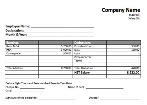 Pay Slip Templates Doc Simple Payslip Template Employee Payslip