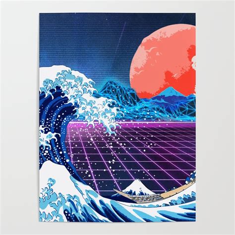 Synthwave Space The Great Wave Off Kanagawa 3 Poster By Synthwave1950