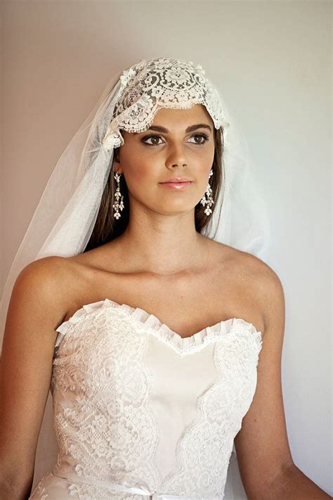 Weddingbridal Veil With French Lace Cap Vintage 1920s Style Wedding