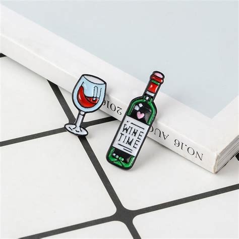 couple s wine time pin cute wine glasses red wine bottle enamel pin badge