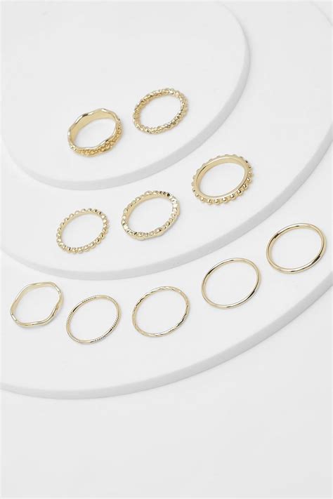 Gold Assorted 10 Pack Ring Set Boohoo Uk