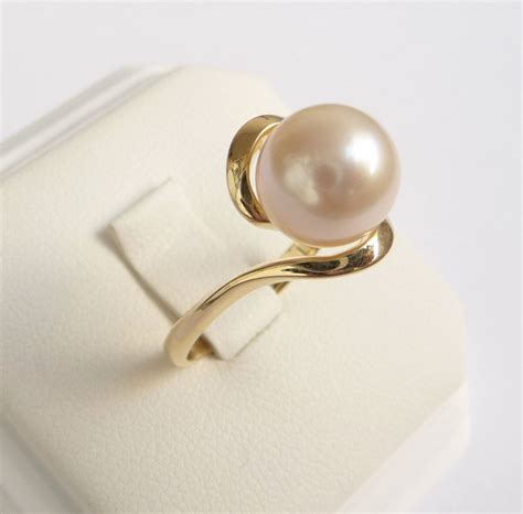 Pearl Ring Gold Ring Womens Pearl Engagement Ring 38500 Via Etsy