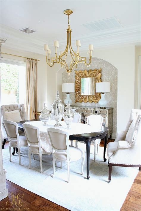I particularly love transitional dining room tables. Glam Transitional Dining Room Reveal - Randi Garrett Design