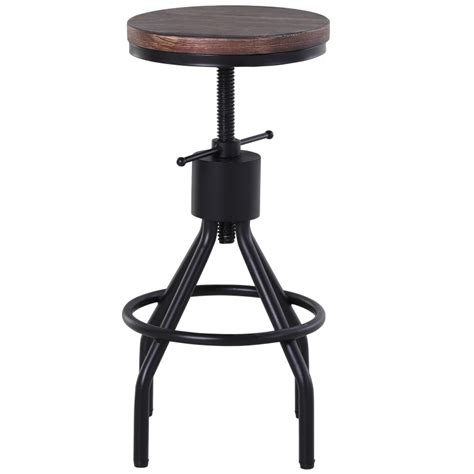 Homcom Industrial Style Counter Height Bar Stool Swivel Wood Seat