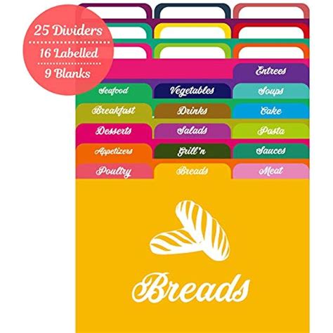 Recipe Card Dividers Set 25 Box Dividers 4x6 With Tabs 16 Labelled