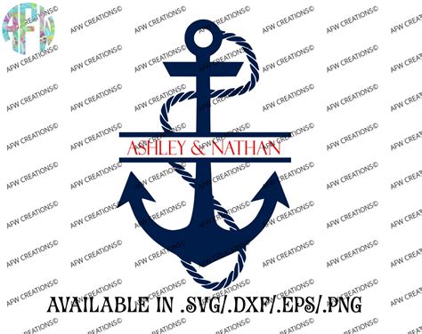 Digital Cut File Split Anchor SVG DXF EPS Nautical