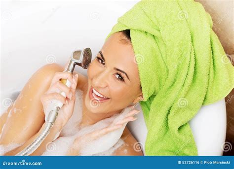 Woman Having Fun With Showerhead Stock Photo Image Of Bathtub