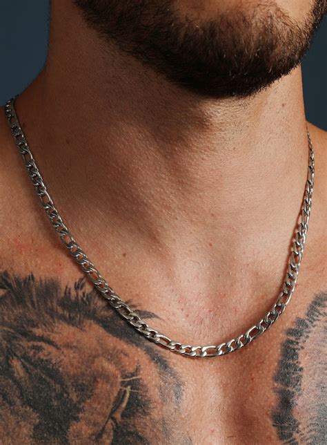 Mm Silver Figaro Chain Necklace For Men Sleek Figaro Link Etsy