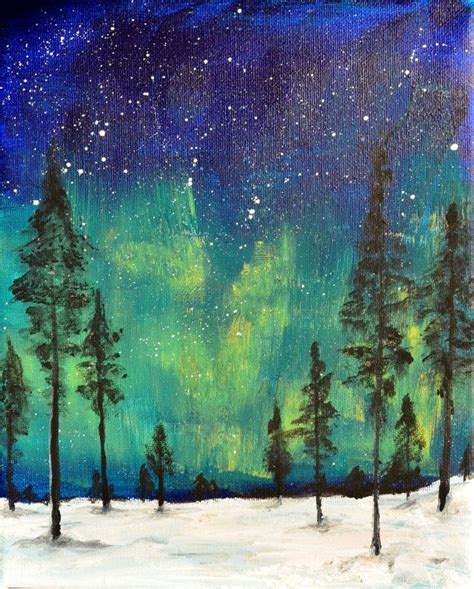 Northern Lights Original Painting Acrylic On 8 X 10 Canvas By Ruth