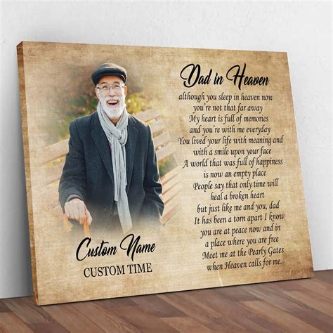 Personalized Dad in Heaven Canvas, Loss of Dad Poster Memorial Poem