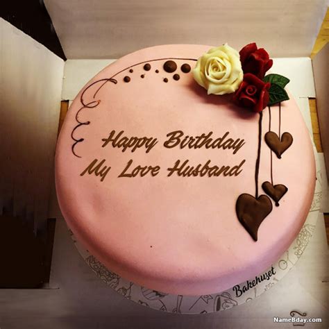 Happy Birthday My Love Husband Image Of Cake Card Wishes