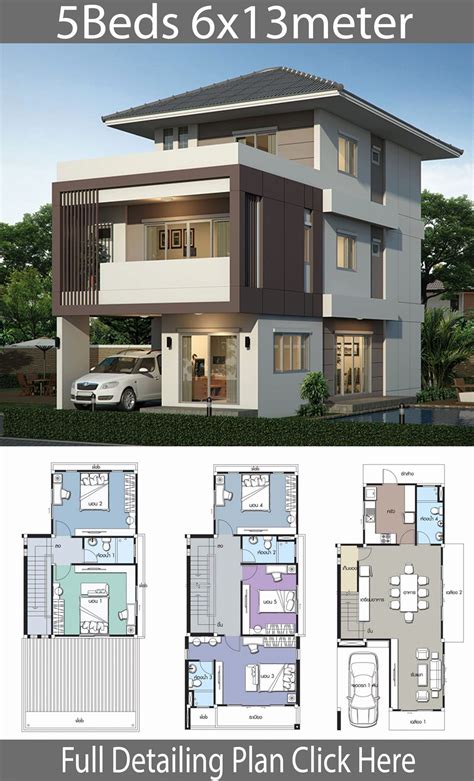5 Bedroom House Plans 3d Luxury House Design Plan 6x13m With 5 Bedrooms