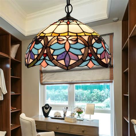 Tiffany Style Bowl Shaped Hanging Lamp Stained Glass 1 Light Colorful