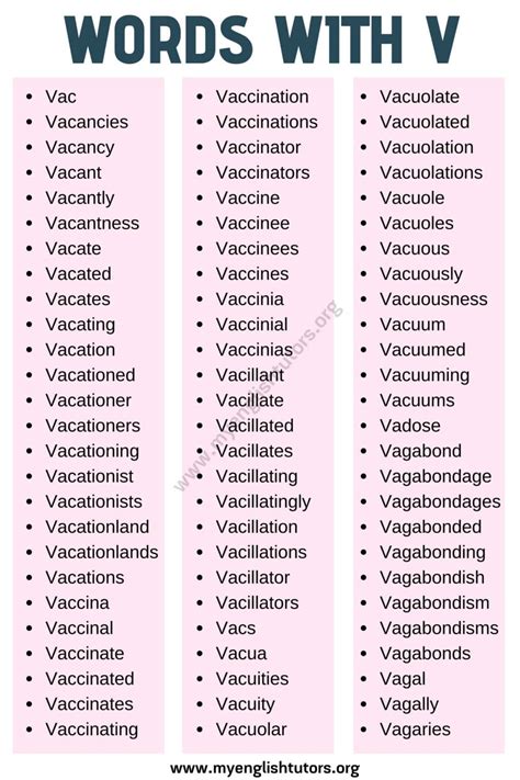 Words That Start With V List Of 400 V Words With Example Sentences