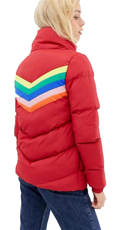 New Womens Rainbow Stripe Design Insert Padded Jacket Coat 8 16 Ebay