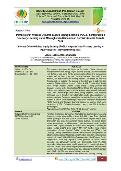 Pdf Pembelajaran Process Oriented Guided Inquiry Learning Pogil