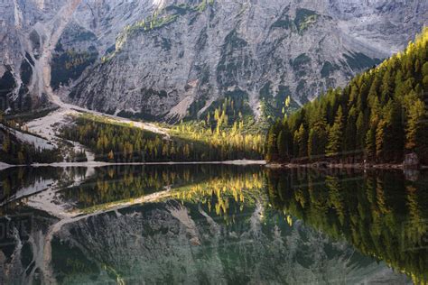 Lago Di Braies Dolomite Alps Val Di Braies South Tyrol Italy