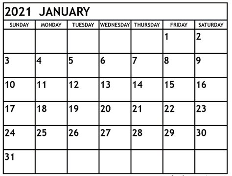 2021 Jan Calendar Printable Printable Word Searches