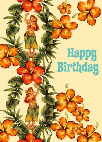 4 Greeting Cards Hawaiian Happy Birthday Hibiscus And Hula Ebay