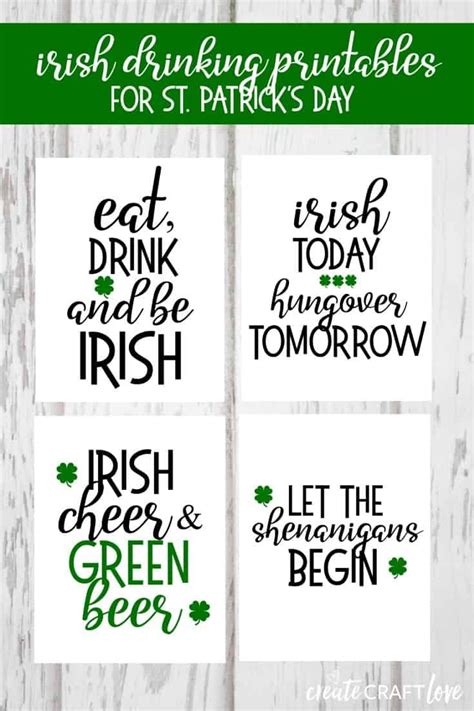 Irish Drinking Printables For St Patricks Day Irish Drinking St