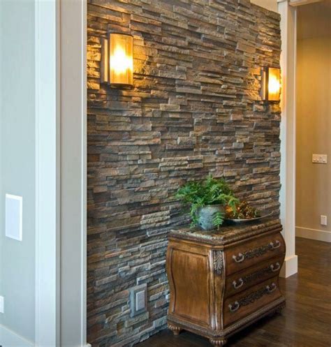 Faux Brick With Sconces For Interior Stone Wall Design Stone Wall